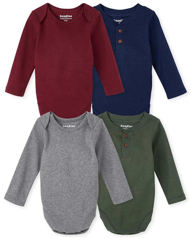 Baby Boys Henley Bodysuit 4-Pack