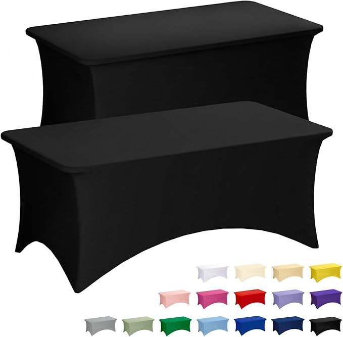 Fixwal 2 Pack 6FT Black Tablecloth Rectangle Spandex Fitted Table Cover