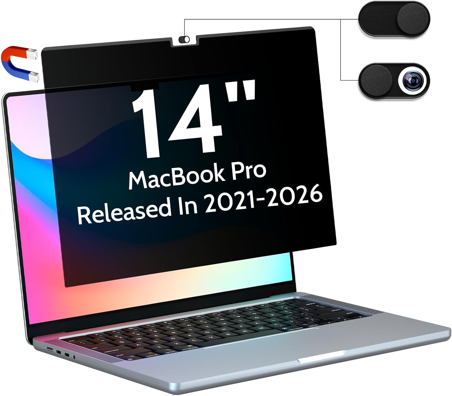 Peslv Magnetic Privacy Screen for MacBook Pro 14 Inch | (2021-2026, M1-M5 Chips) Only. Removable & Reusable, Matte Anti Glare, Blue Light Filter Eye Protection, Bubble‑Free