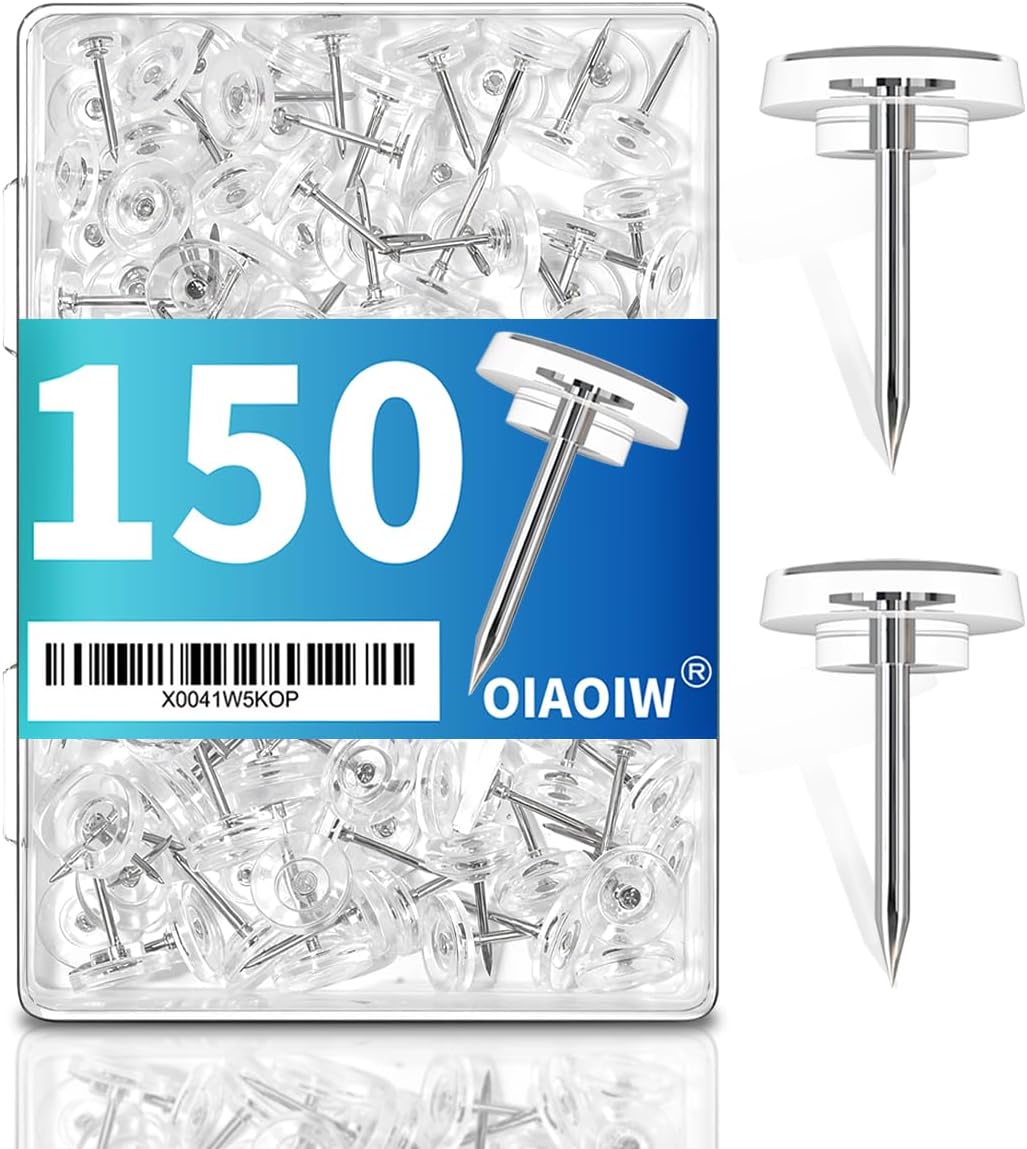 150PCS Clear Thumb Tacks for wall Push pins for wall thumbtacks for Hanging | Flat tacs for wall for bulletin board for shadow box display