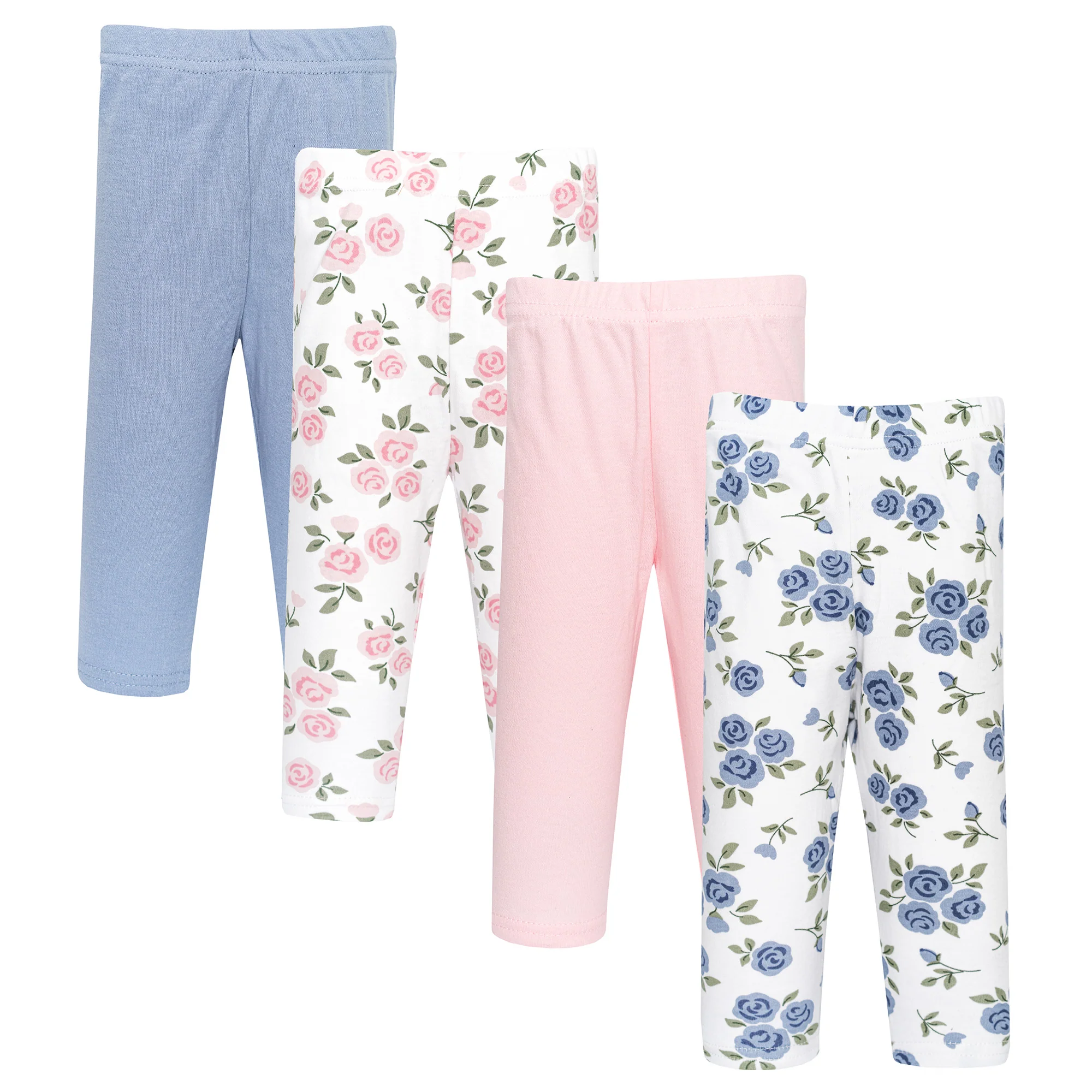 Hudson Baby Unisex Baby Cotton Pants and Leggings 4-Pack, Blue Pink Rose Bow
