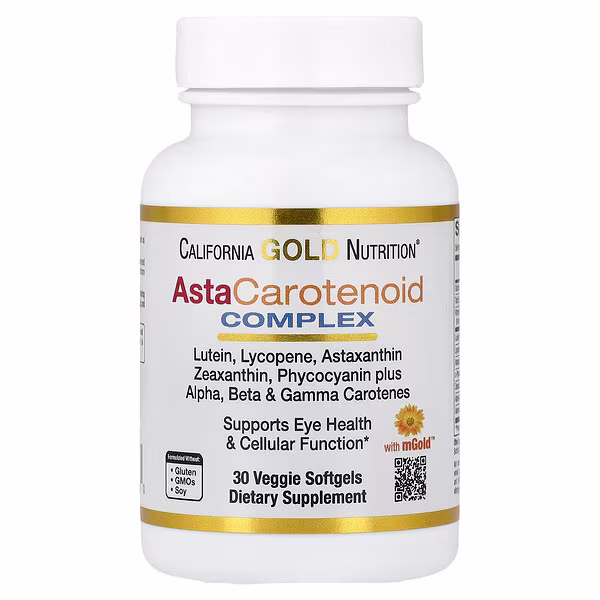 California Gold Nutrition, AstaCarotenoid Complex with Lutein, Lycopene, Astaxanthin, and Vitamin A, 30 Veggie Softgels