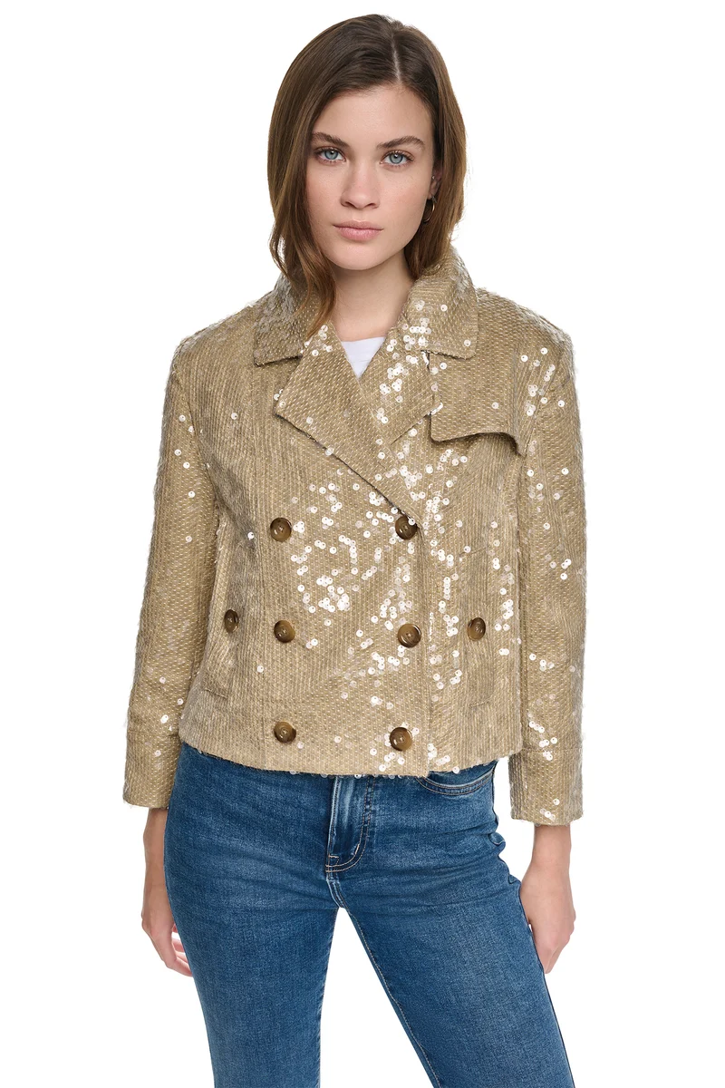 Sequin Double Breasted Trench Coat