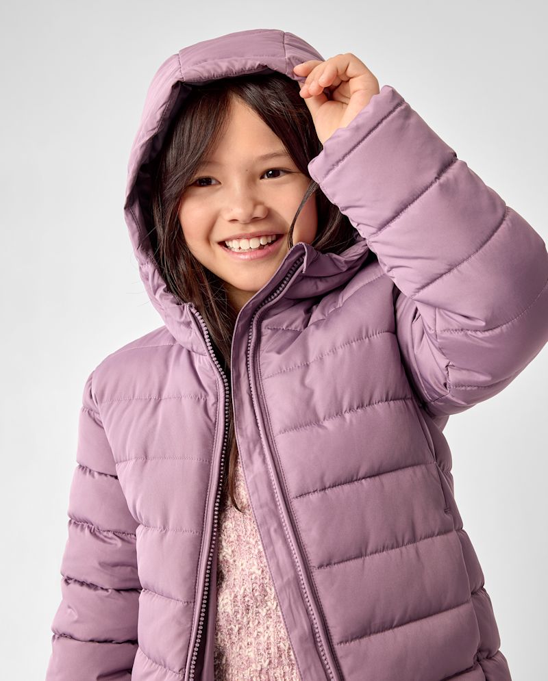 Girls Quilted Hooded Puffer Jacket - purple