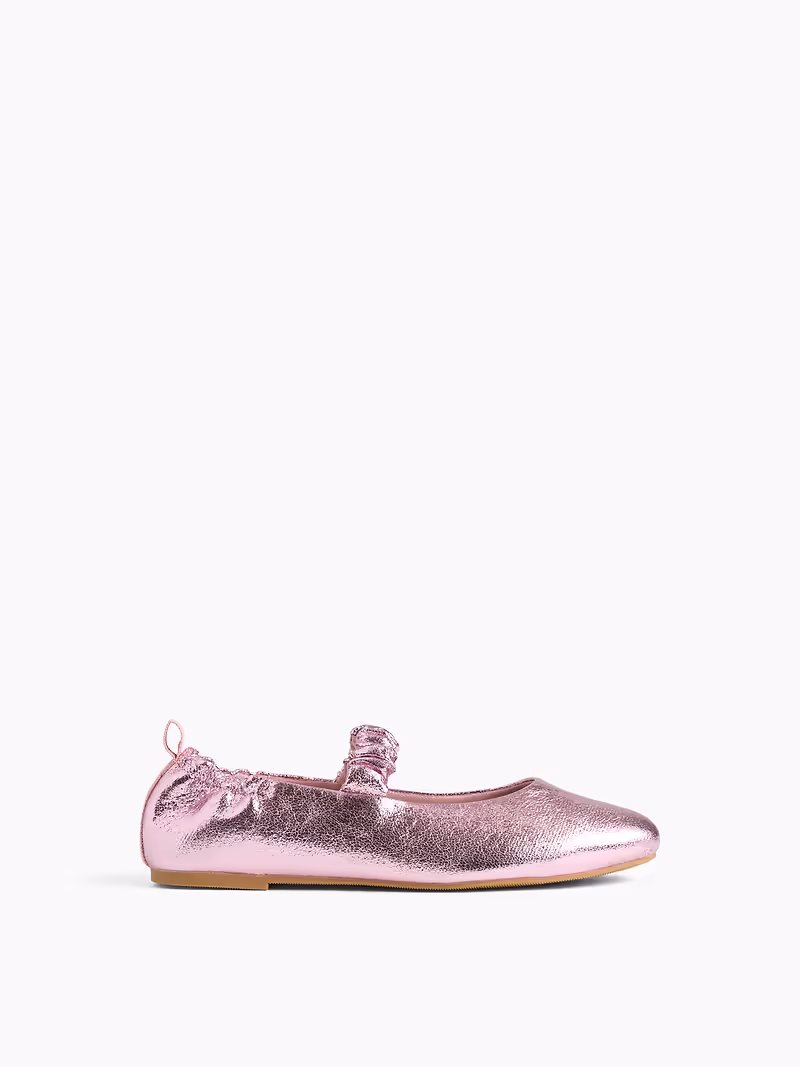 Kids Metallic Ruched Vegan Leather Flats