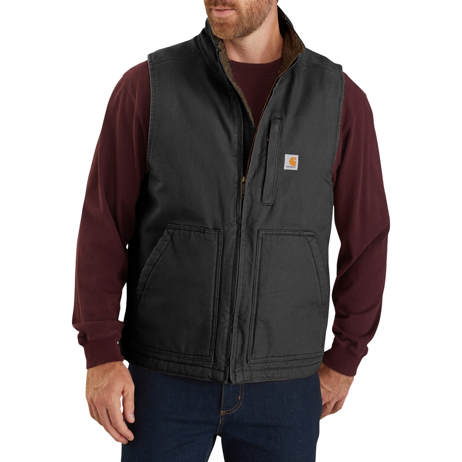 Carhartt 104277 Loose Fit Washed Duck Mock Neck Vest - Sherpa Lined, Factory Seconds