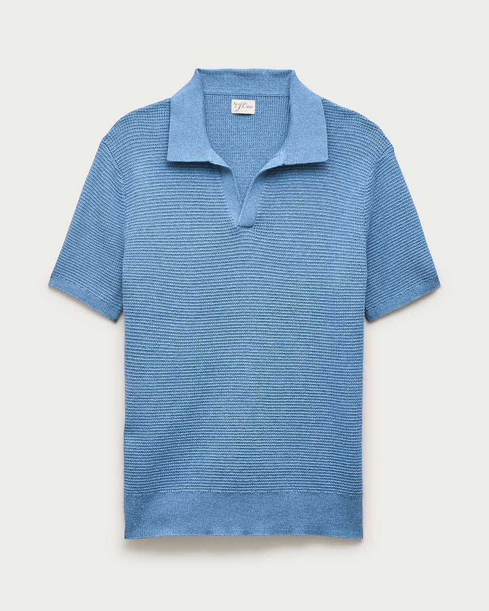 Short-sleeve cotton waffle-knit johnny-collar sweater-polo