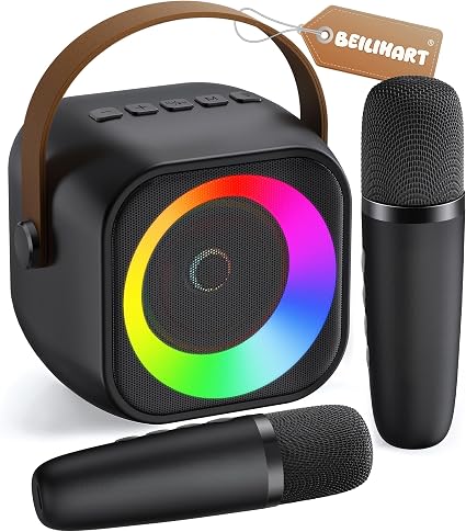 Mini Karaoke Machine,Portable Bluetooth Speaker with 2 Wireless Microphones
