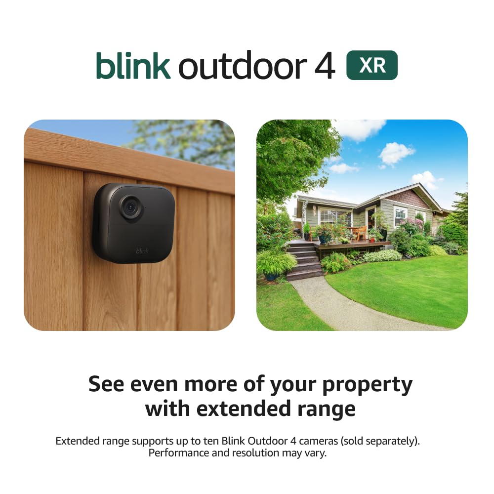 Blink Outdoor 4 XR – two-year battery wireless camera with 4x security coverage, 1000 ft open-air range or 400 ft with typical use — 4 camera system.
