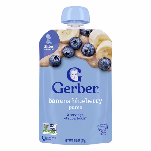 Gerber, 2nd Foods®, Puree, Sitter, Banana & Blueberry, 3.5 oz (99 g)