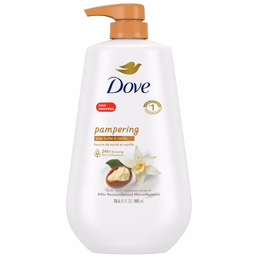 Dove Purely Pampering Body Wash with Pump Shea Butter with Warm Vanilla, 30.6 fl oz