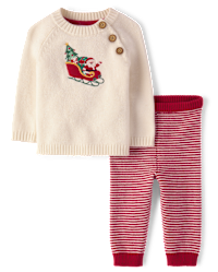 Baby Boys Long Sleeve Embroidered Sleigh 2-Piece Sweater Set - Tartan Remix