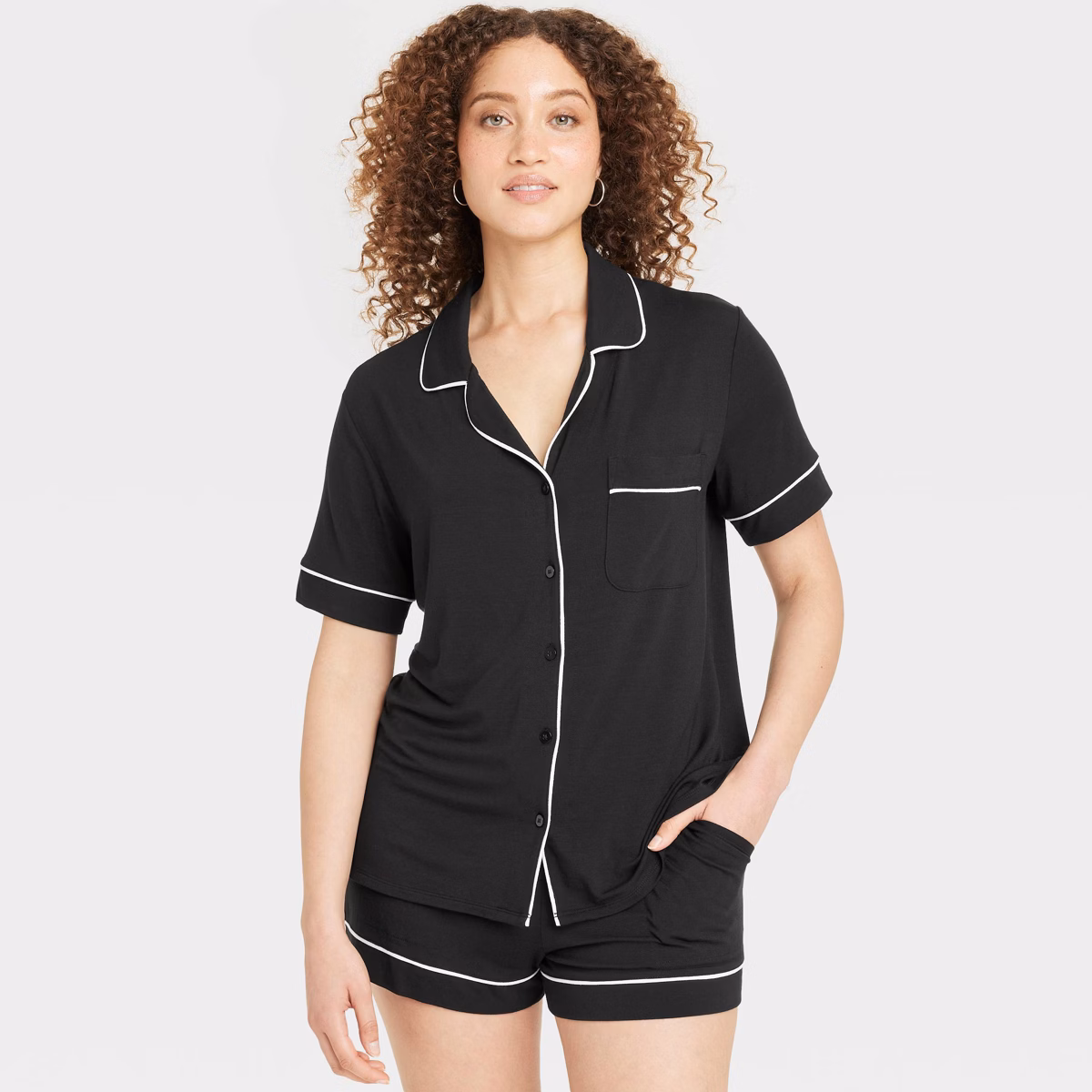 Women's Cloud Knit Modal Short Sleeve Notch Collar Top and Shorts Pajama Set - Auden™