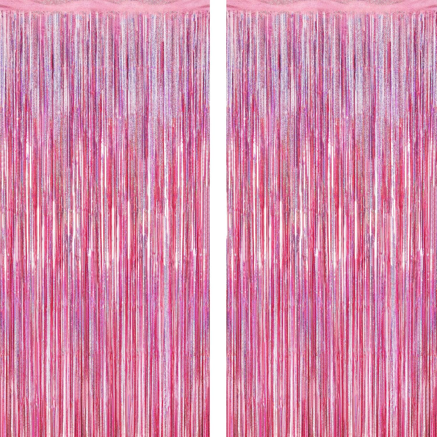 2 Pack Glitter Pink Backdrop, 3.28 FT x 7.05 FT Birthday Party Decorations, Laser Pink Fringe Curtains Foil Streamer Tinsel, Pink Curtains Photo Backdrop Happy Birthday Valentines Day Backdrop