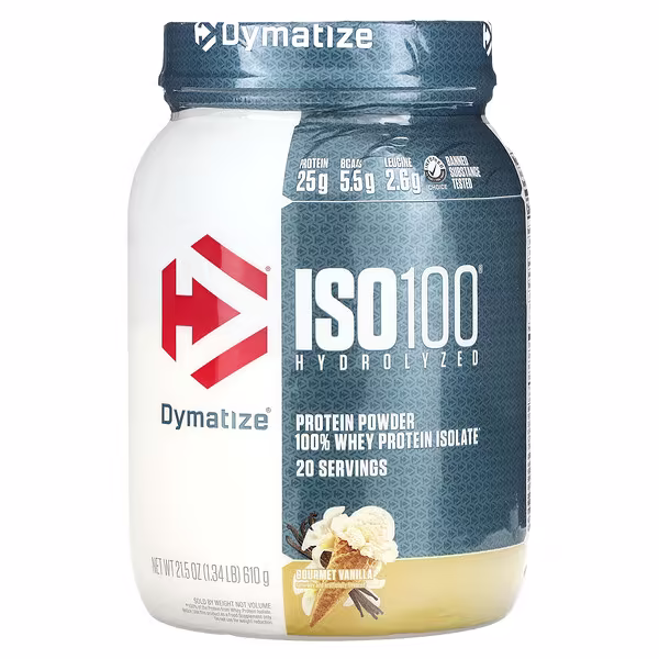 Dymatize, ISO100® Hydrolyzed, 100% Whey Protein Isolate, Gourmet Vanilla, 1.34 lb (610 g)