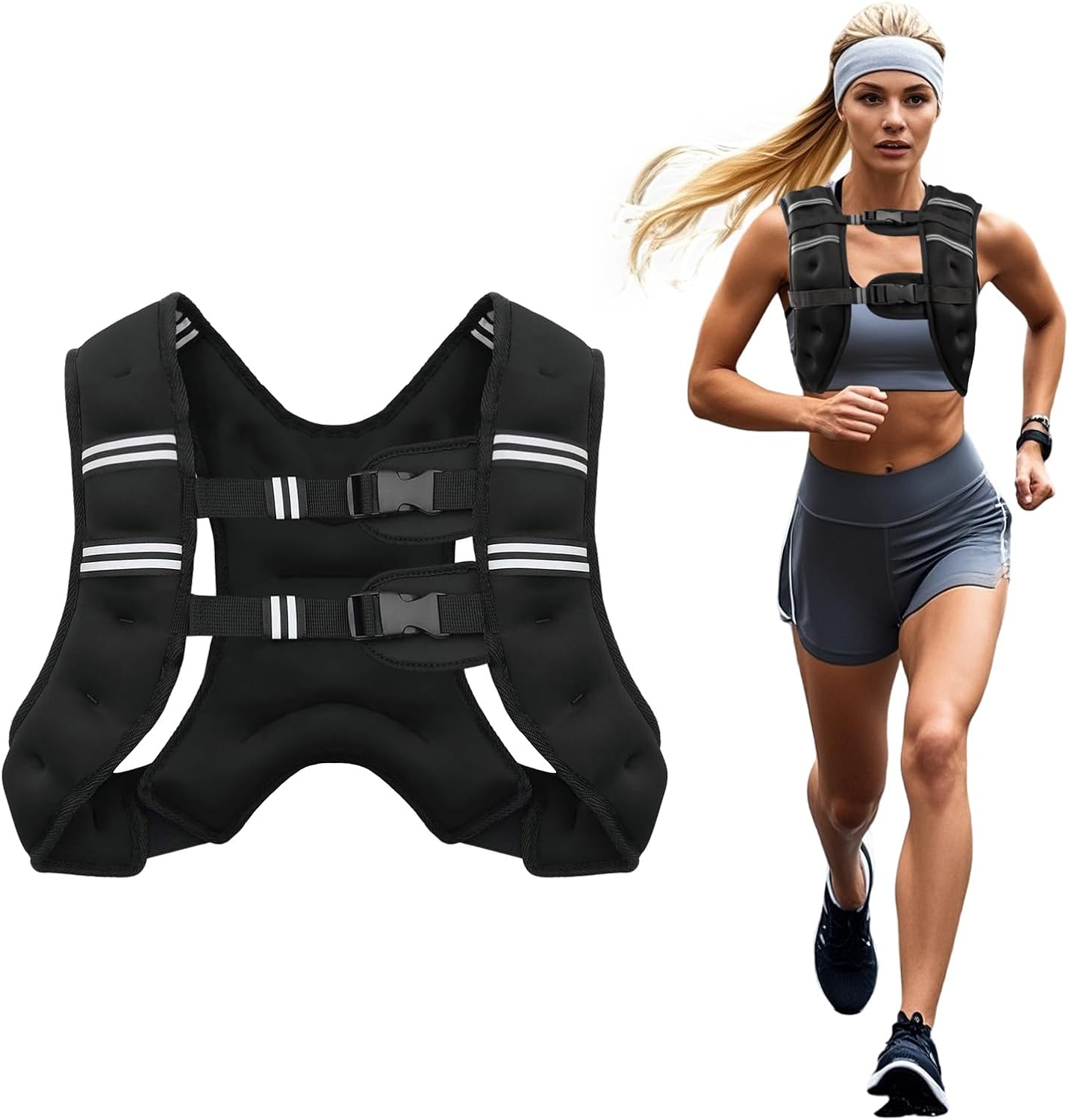 Poudee Weighted Vest, 12LB Weight Vest for Men Women, Body Weight Vests Adjustable with Reflective Stripe for Strength Training, Running, Training Workout, Jogging, Walking - 12LB