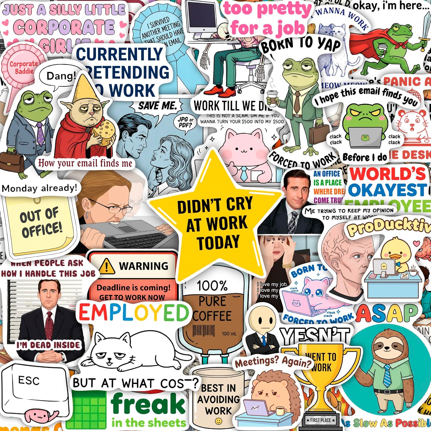 100Pcs Funny Work Stickers, Waterproof Vinyl Coworkers Decals - Work Stickers for Laptops, Water Bottles, Notebooks, Scrapbook, Funny Gifts for Coworkers, Office Decals