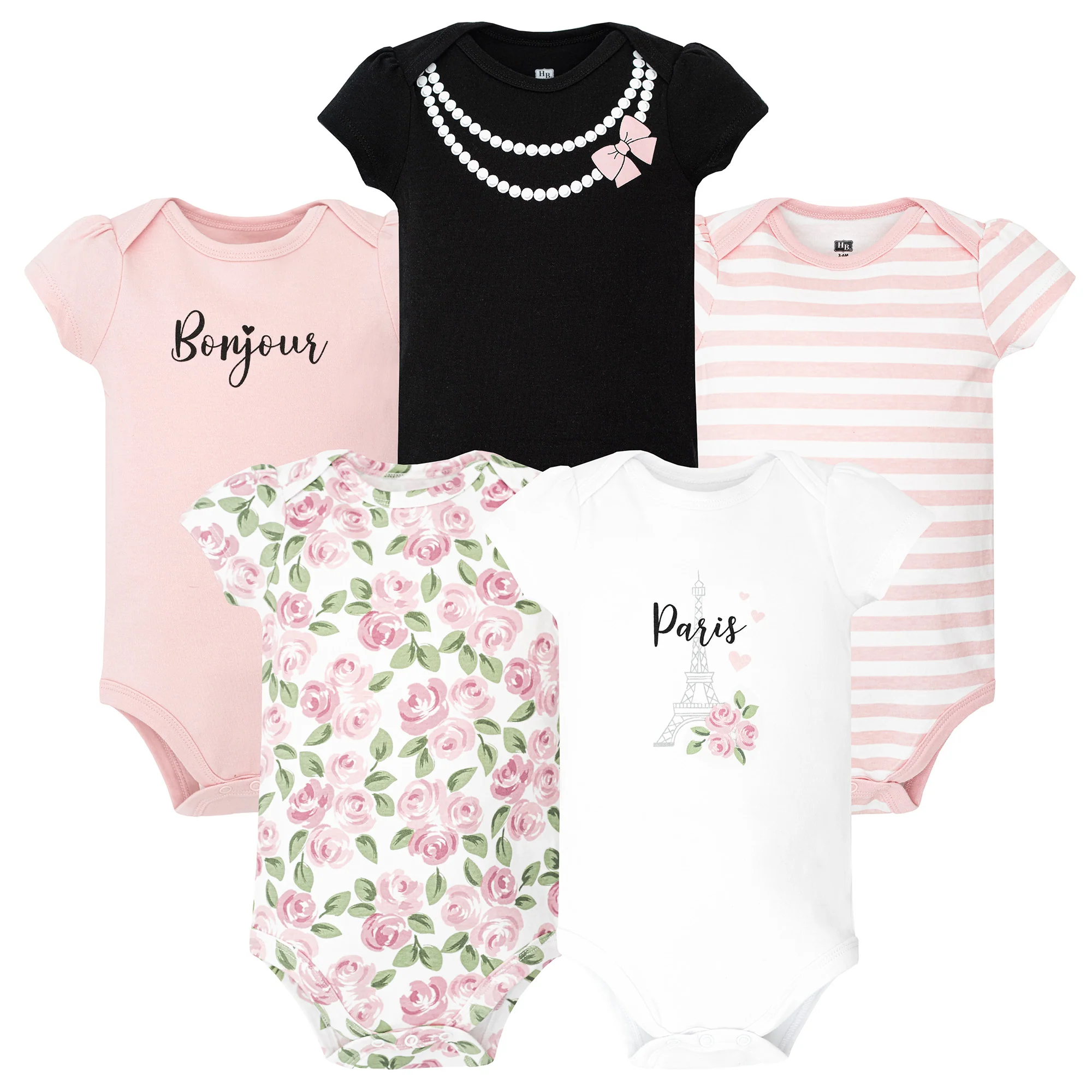 Hudson Baby Cotton Bodysuits 5-Pack, Bonjour Paris