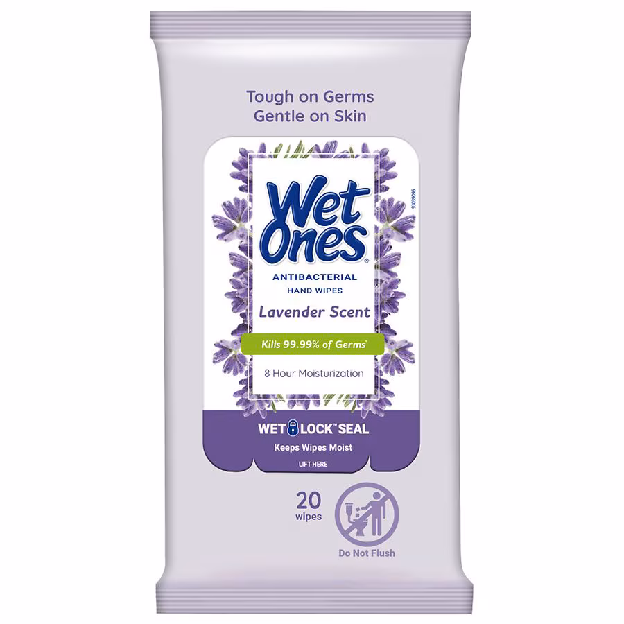 Wet Ones Antibacterial Hand Wipes Lavender, 20.0 ea