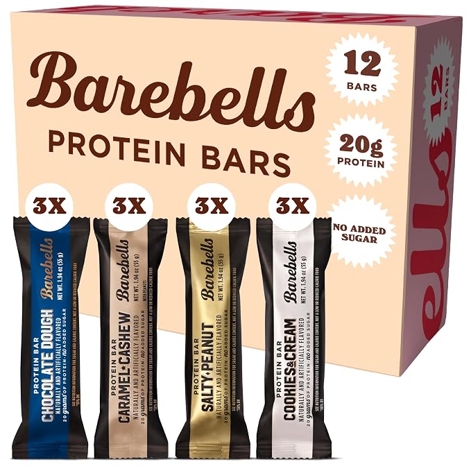 Barebells Classics Protein Bars Variety Pack, 12 Bars, 20g Protein | Classics Variety Pack, 1g Total Sugars, 4 Fan-Favorite Flavors, Chocolate-Covered Bars, Perfect On-the-Go Snack & Breakfast