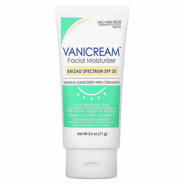 Vanicream, Facial Moisturizer, Mineral Sunscreen with Ceramides, For Sensitive Skin, SPF 30, 2.5 oz (71 g)
