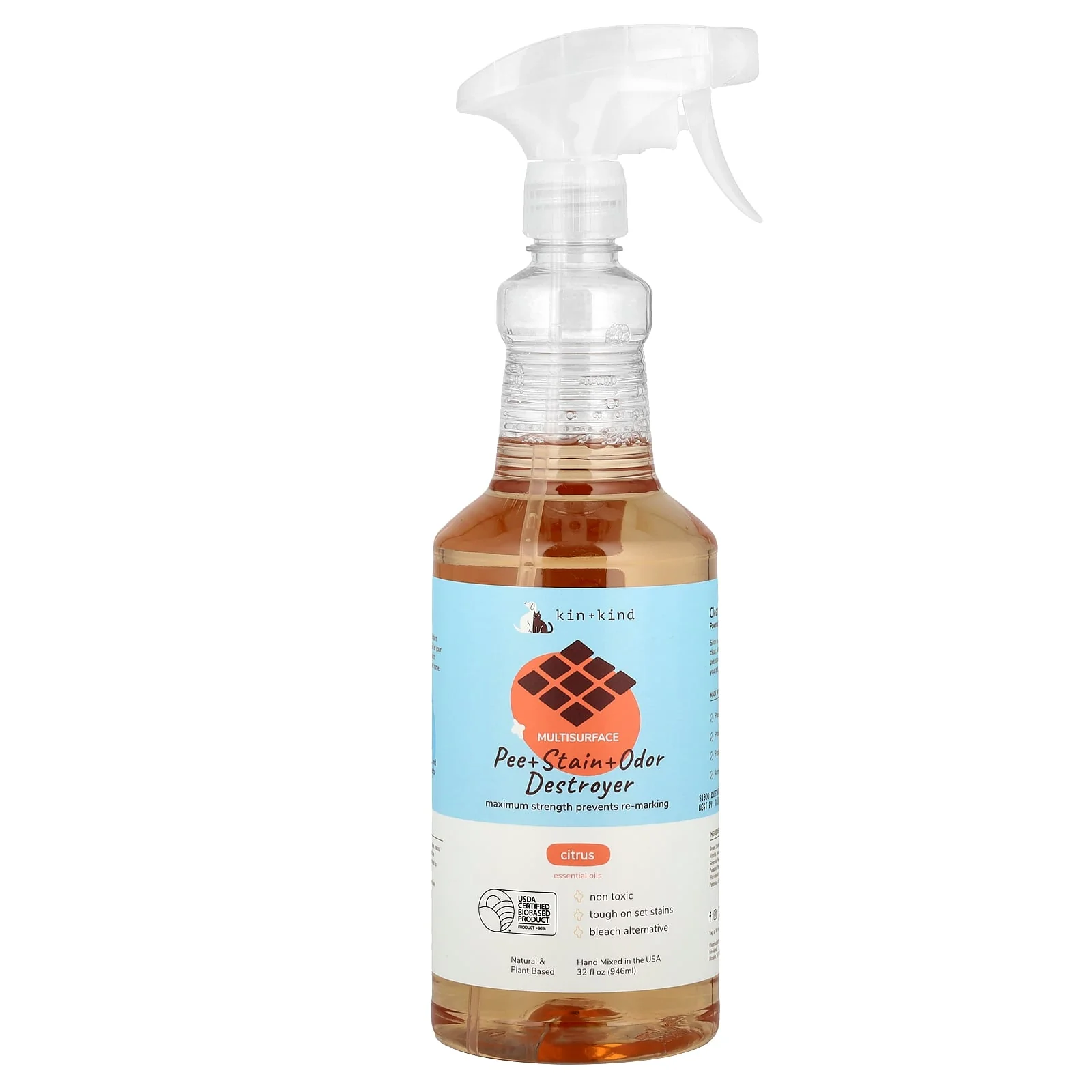 Kin+Kind, Pee + Stain + Odor Destroyer, Multisurface, Citrus, 32 fl oz (946 ml)