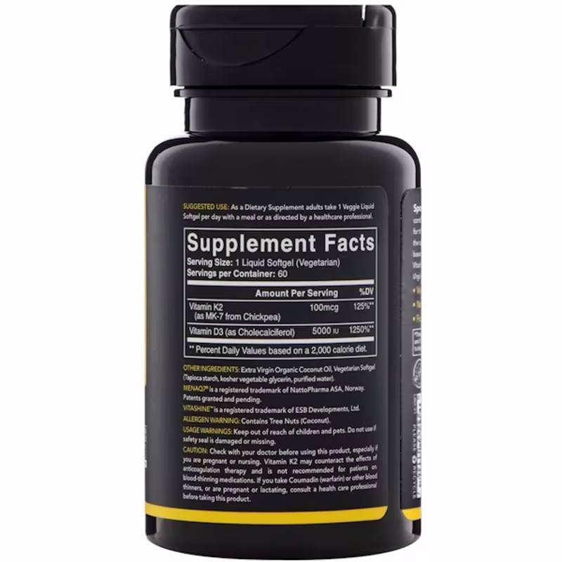Sports Research, D3 + K2, Plant-Based, 125 mcg/100 mcg, 60 Veggie Softgels