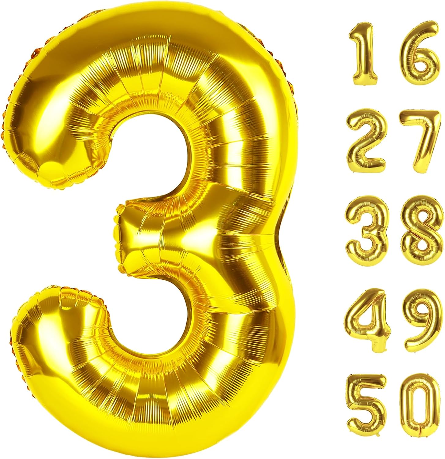 40 Inch Gold Number 3 Balloons Foil Digital Helium Number Balloons
