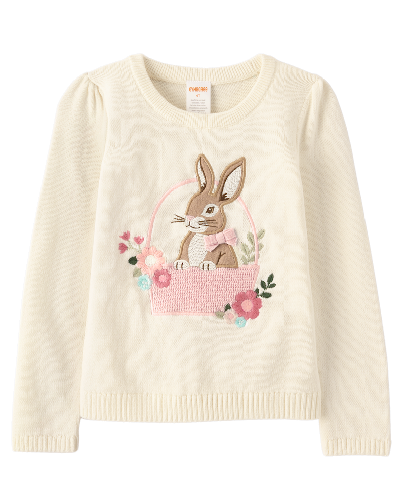 Girls Applique Crochet Bunny Sweater - Enchanted Garden