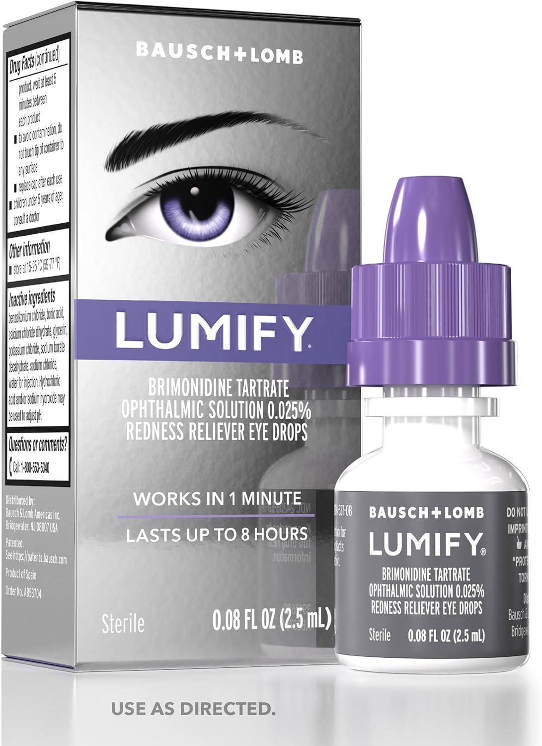 Lumify Redness Relief Eye Drops, Whiter & Brighter Looking Eyes, 0.08 oz | Whitens eyes in 1 min, lasts up to 8 hours, 2.5mL bottle, For Whiter & Brighter Looking Eyes, travel-size