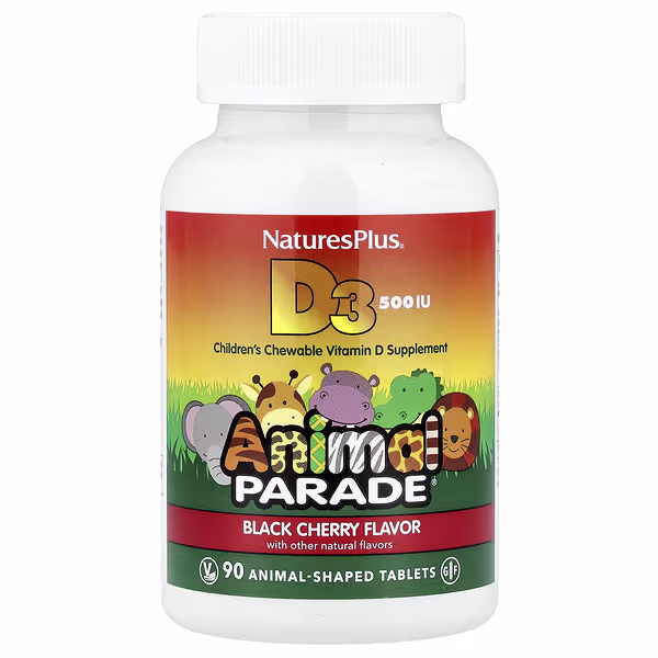 NaturesPlus, Animal Parade®, Vitamin D3, Black Cherry, 12.5 mcg (500 IU), 90 Animal-Shaped Tablets