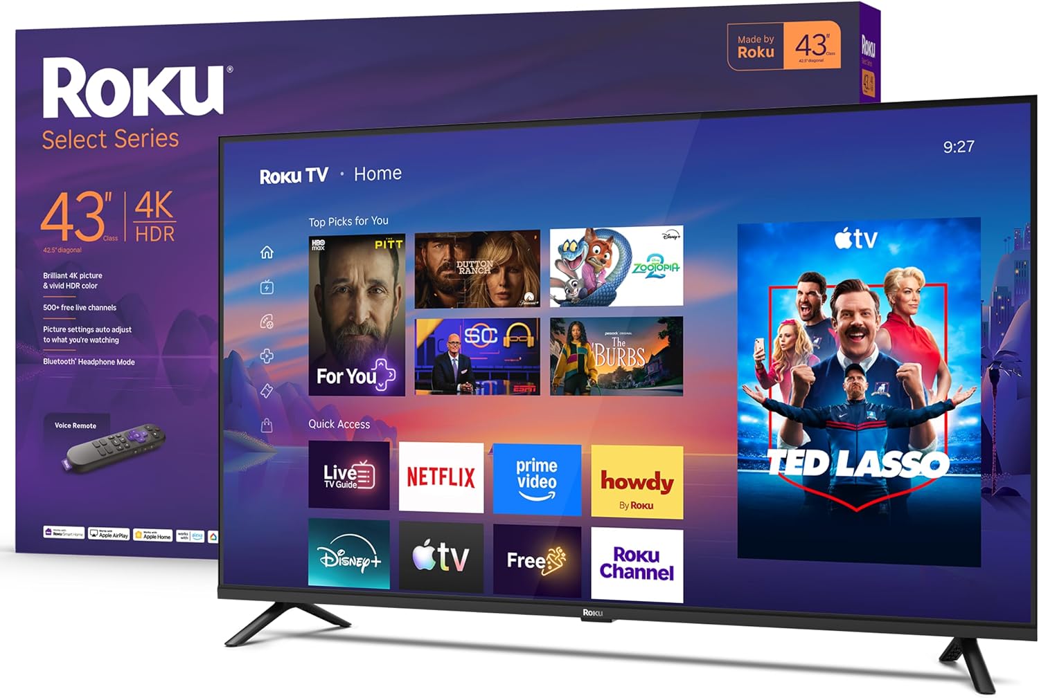Roku 43-Inch Select Series Smart TV 2026-4K (2160p) HDR TV - RokuTV | Flat Screen LED Television with Voice Remote, Wi-Fi & Bluetooth Headphone Mode - Streaming Live Local News Sports & Movies