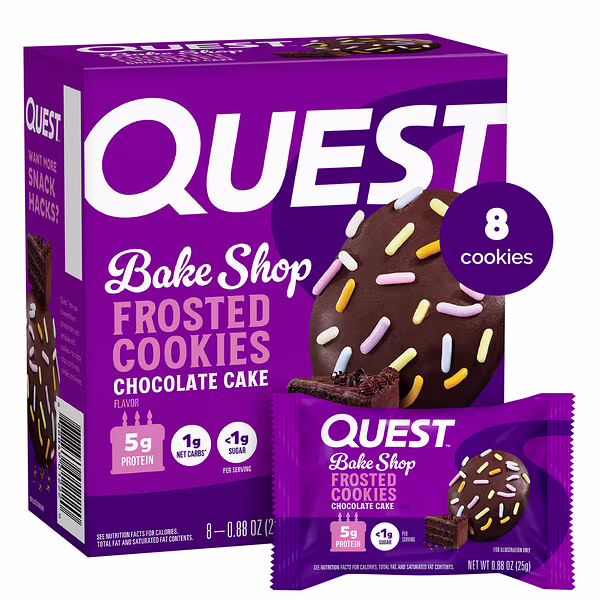 Quest Nutrition, Bake Shop, Frosted Cookies, Chocolate Cake, 8 Cookies, 0.88 oz (25 g) Each