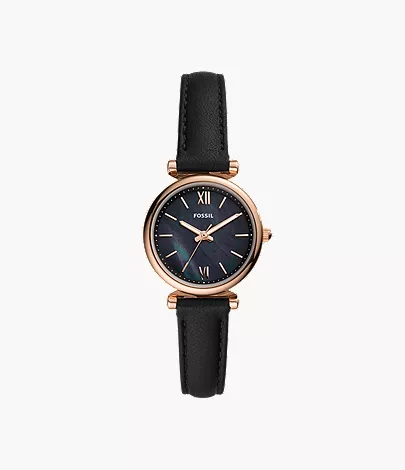 Carlie Mini 28mm Three-Hand Black Leather Watch