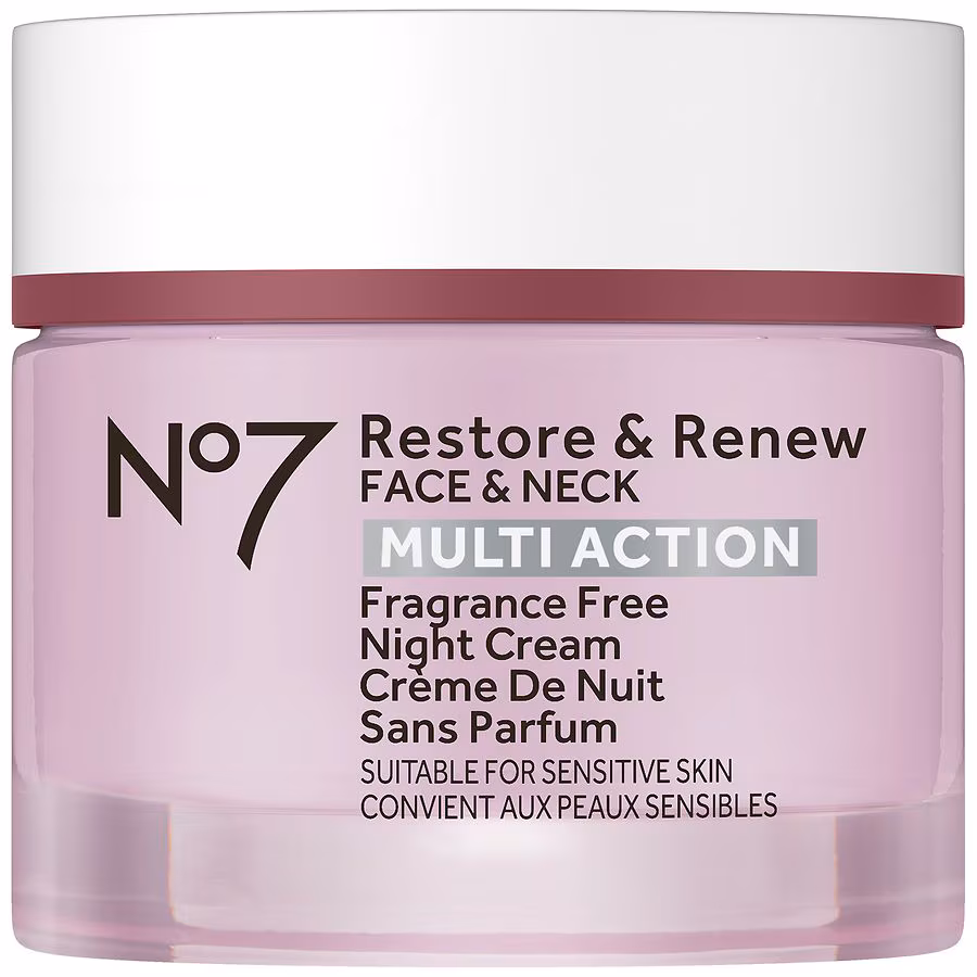 No7 Face & Neck Multi Action Night Cream Fragrance Free, 1.69 fl oz