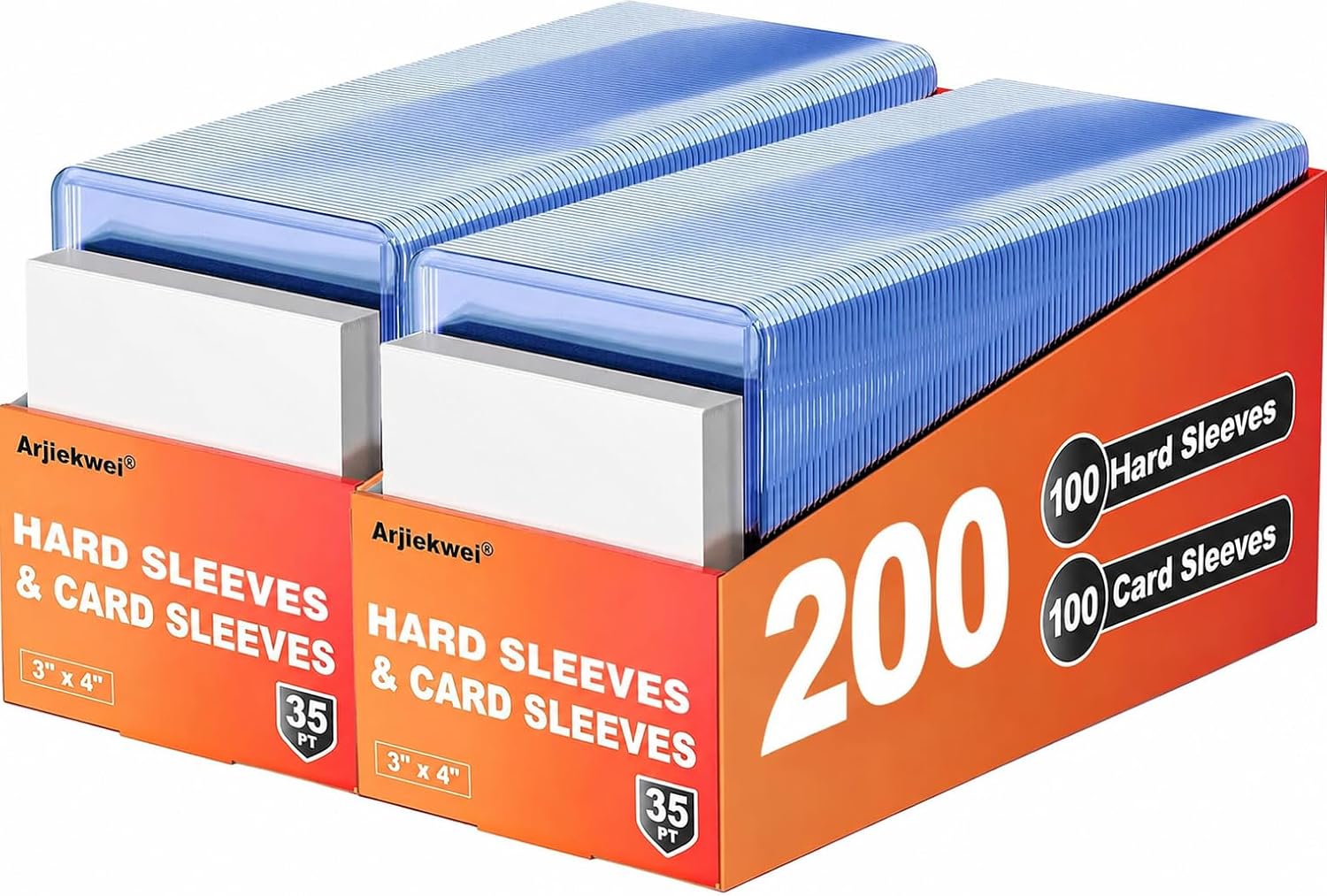 400 Card Sleeves Hard Plastic, Arjiekwei 3"X 4" Trading Card Holder, 35PT | Baseball Cards Protectors for Sports Football Game Cards (200 Hard Sleeves + 200 Soft Sleeves)