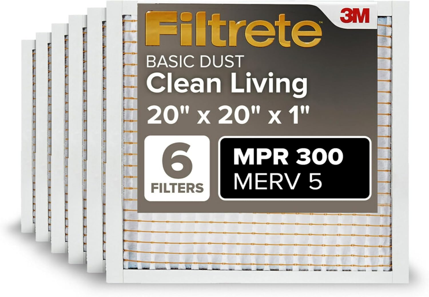 Filtrete 20x20x1 Air Filter, MERV 5, MPR 300, 6 HVAC Filters