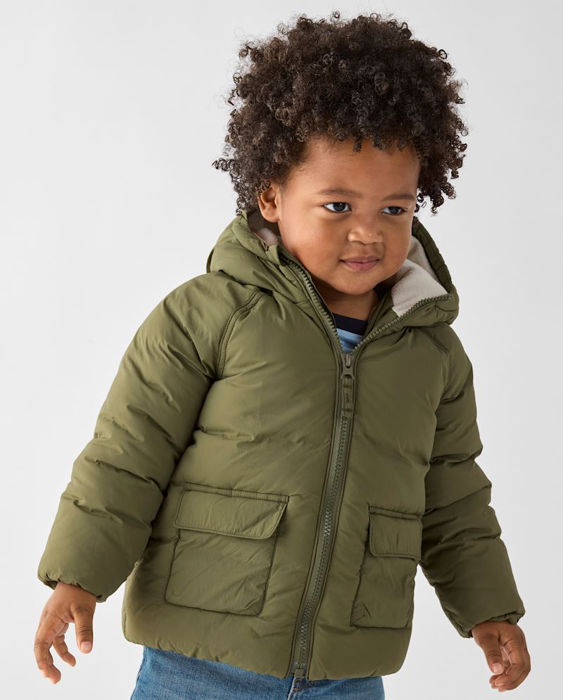 Toddler Boys Long Sleeve Microfleece Lined Hooded Puffer Jacket