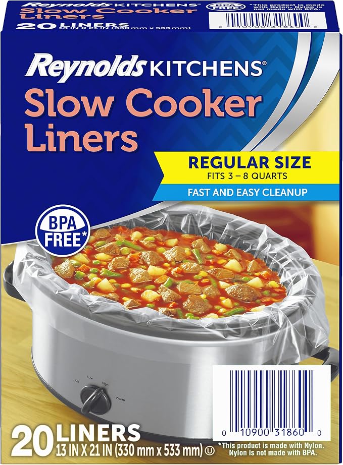 Reynolds Kitchens Slow Cooker Liners, Regular Size, Fits 3-8 Quarts, 20ct