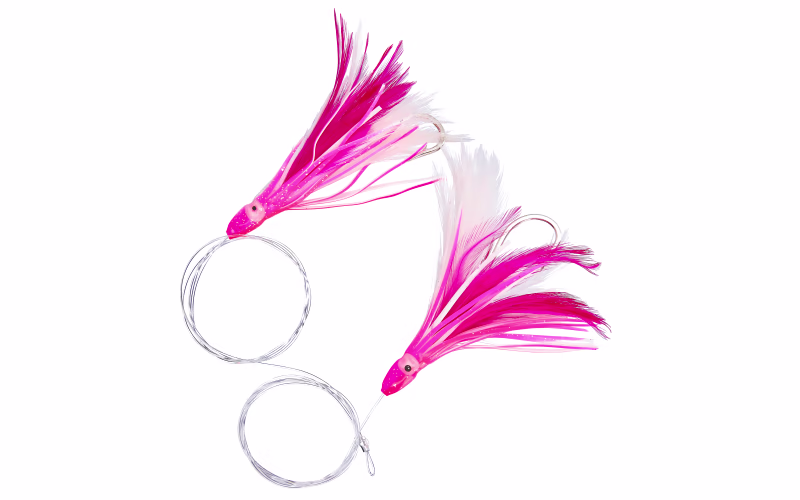 Jaw Lures Tuna & Mahi Feathers Rigged Trolling Lure - 4-1/2" - Pink/White
