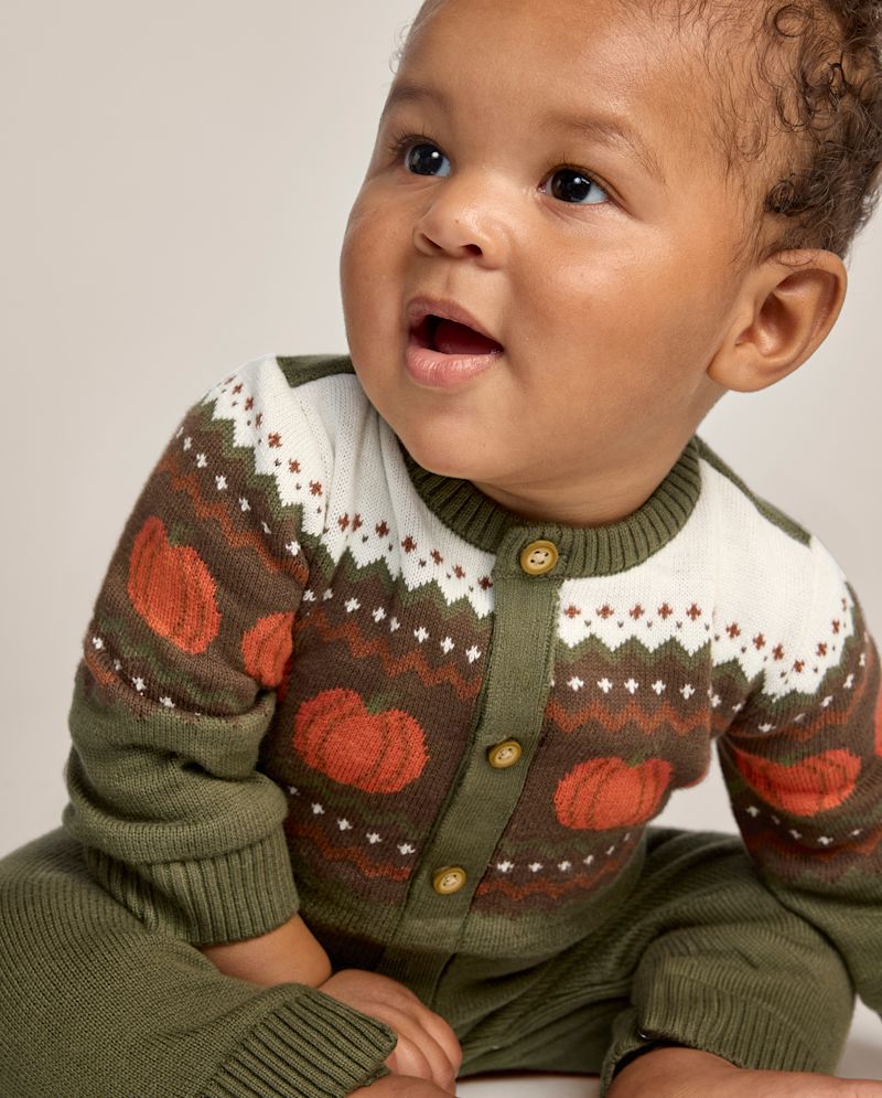 Baby Boys Long Sleeve Pumpkin Fairisle Sweater Romper - The Harvest Edit