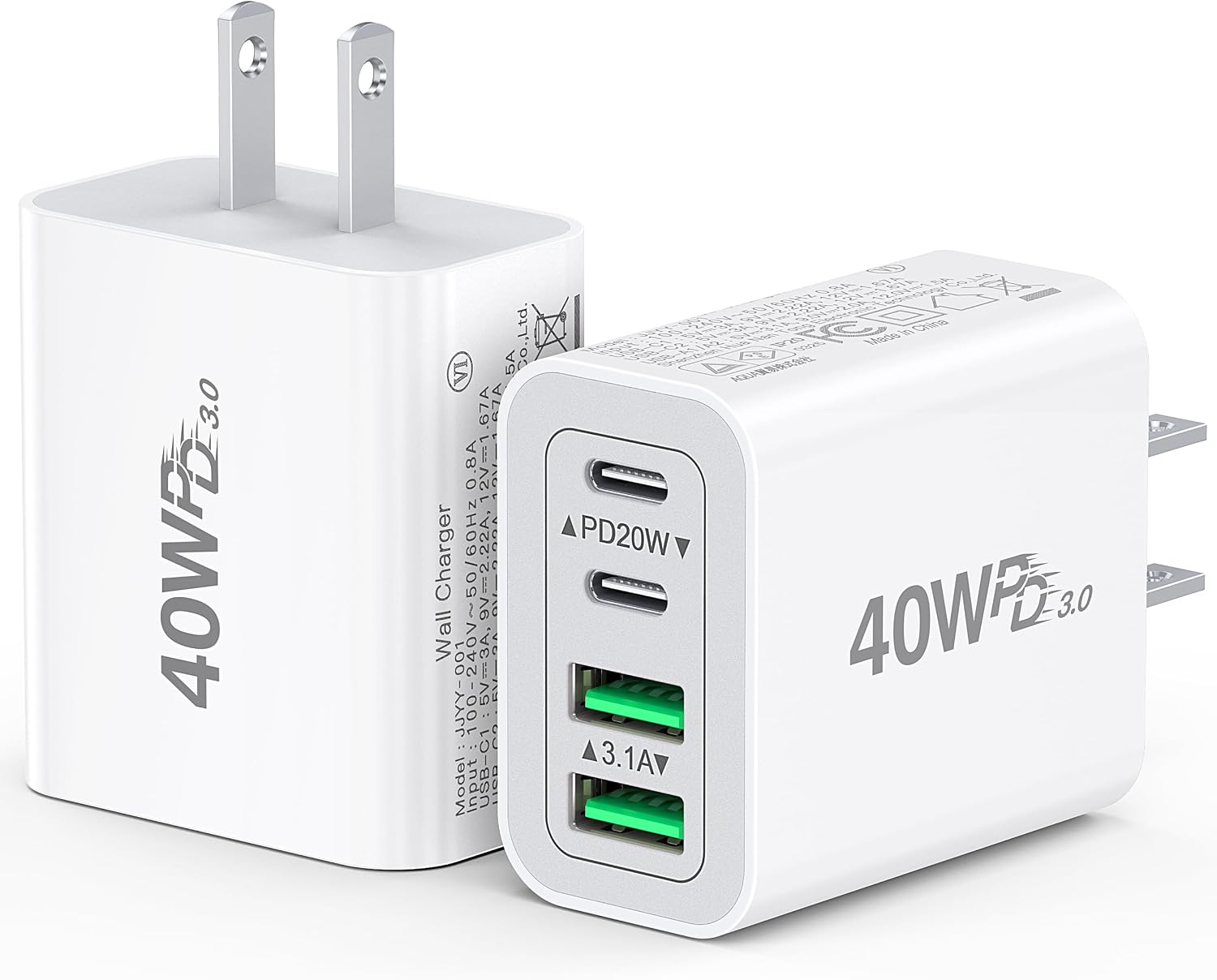 [2-Pack] USB C Charger Block 40W Max Output Type C Fast Charging Wall Plug