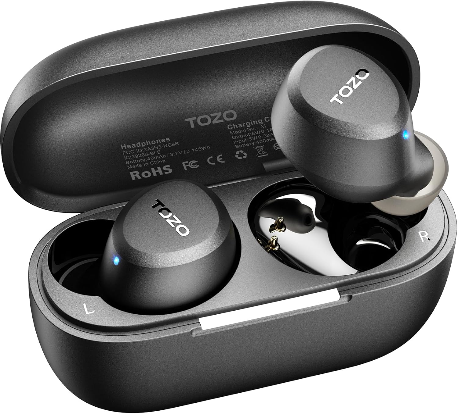 TOZO A1 Wireless Earbuds Bluetooth 5.3 Light Weight in Ear Headphones | IPX5 Waterproof,2 Mics for AI Calls,Immersive Premium Sound Bass Headset with Charging Case,32 EQ via App Black