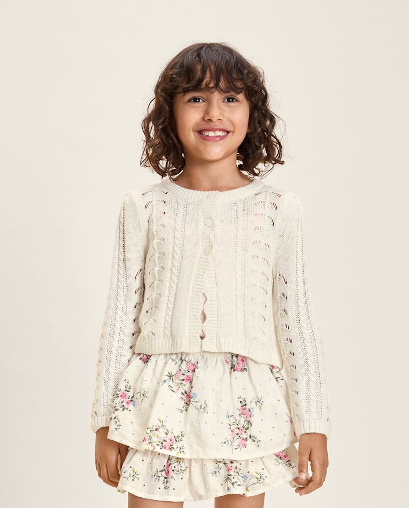 Girls Scalloped Pointelle Cardigan - Little Essentials
