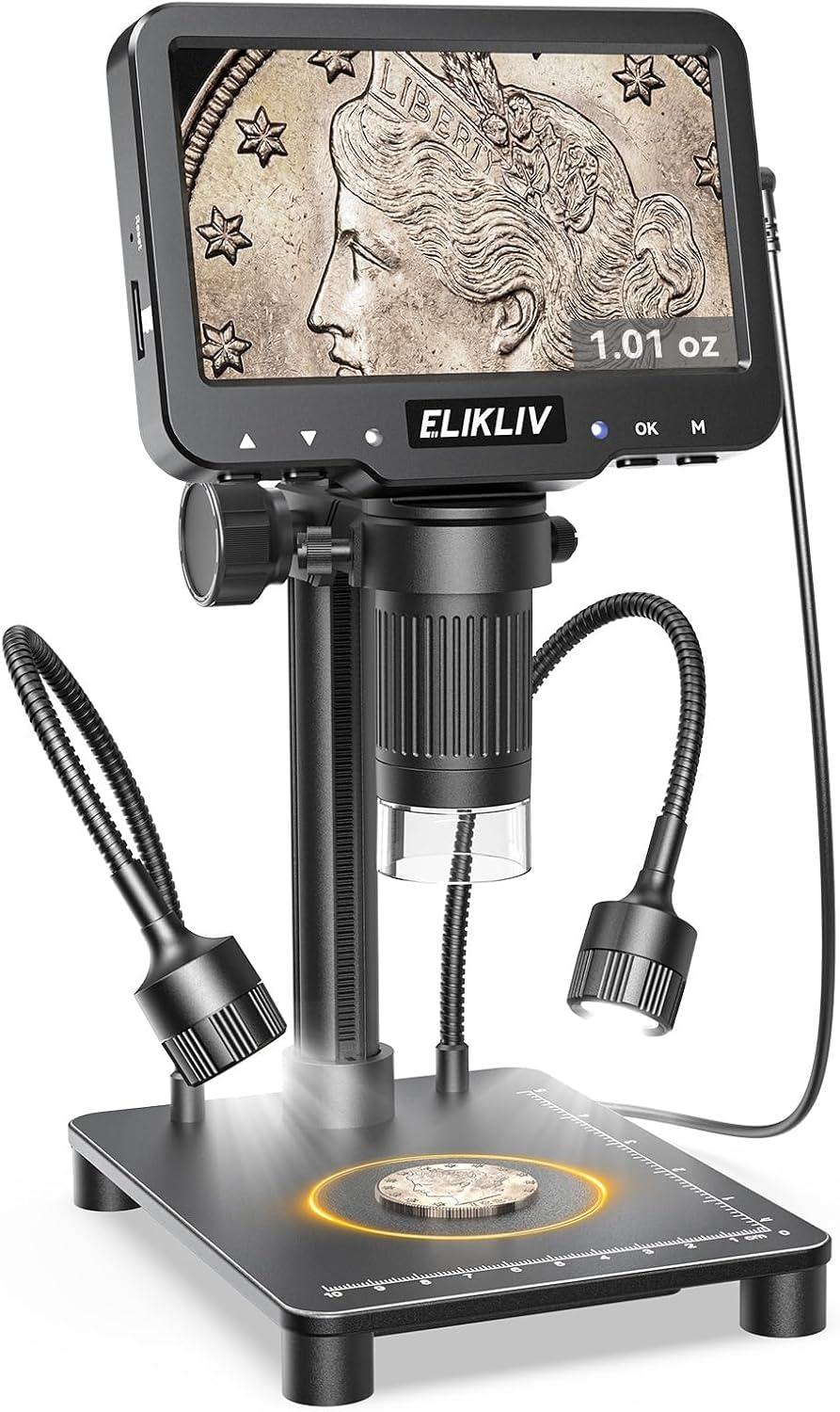 Elikliv Coin Microscope with Weighing Scale, Digital Magnifier 8+2 Lights | 4.3" Screen, 0.1s Fast Reading, Camera & Video, USB PC View, Jewelry Magnifying Glass, Coin Collection Supply For Error Coins