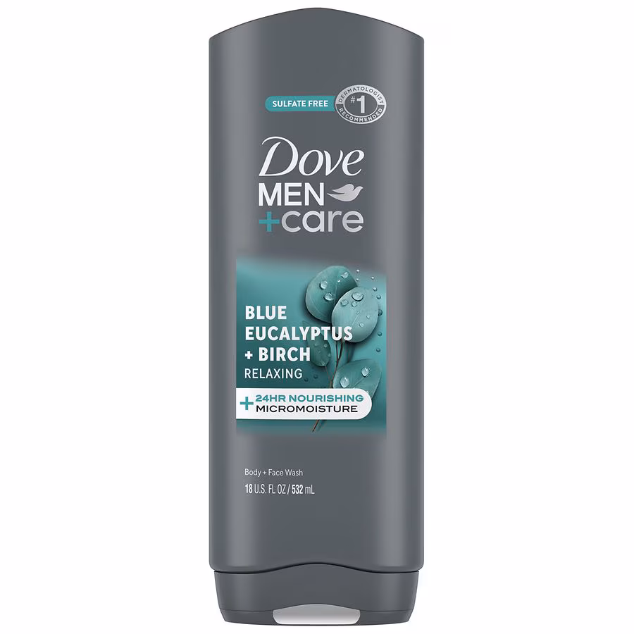 Dove Men+Care Body and Face Wash Relaxing Blue Eucalyptus + Birch, 18.0 fl oz