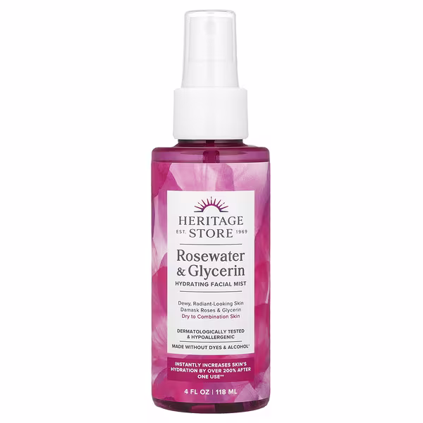 Heritage Store, Rosewater & Glycerin, Hydrating Facial Mist, Dry to Combination Skin, 4 fl oz (118 ml)