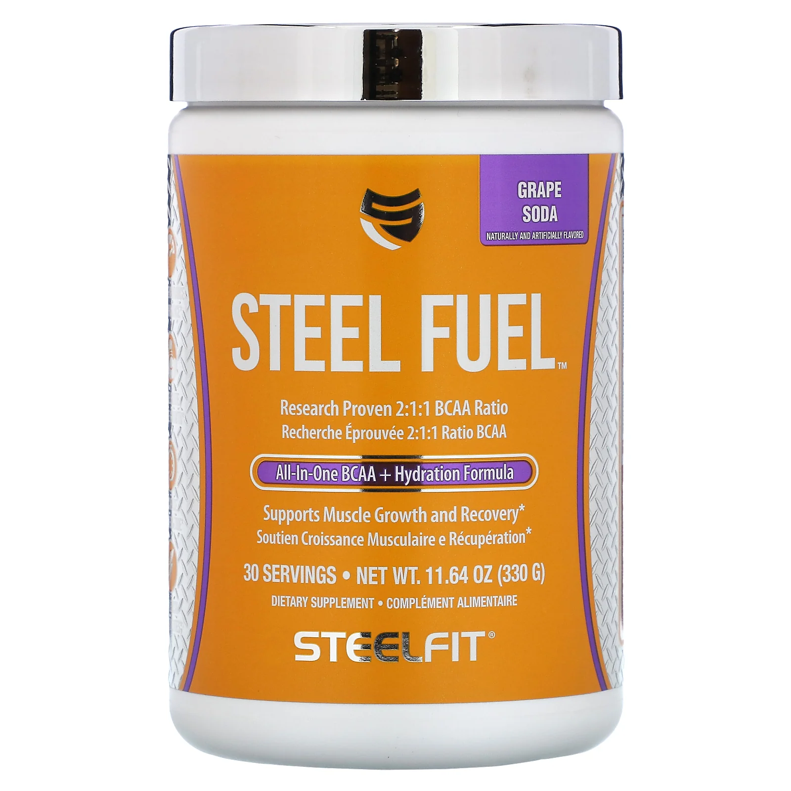 SteelFit, Steel Fuel, All-In-One BCAA + Hydration Formula, Grape Soda, 11.64 oz (330 g)