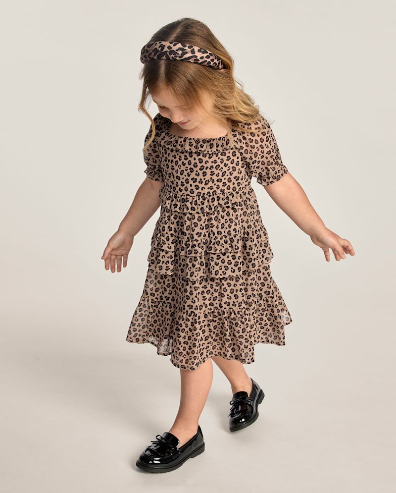 Girls Leopard Chiffon Tiered Ruffle Dress - The Leopard Edit