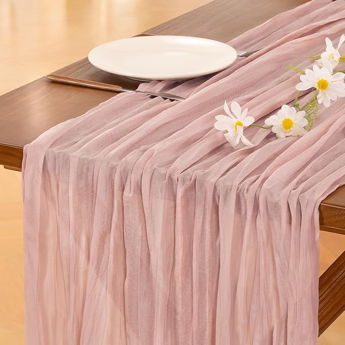 Pink Cheesecloth Table Runner Fall Boho Wedding Birthday Party Home Decor | Dusty Pink Rustic Gauze 10FT 120in Cheese Cloth Sheer Farmhouse Dining Runner for Baby Shower Bridal Holiday Decorations